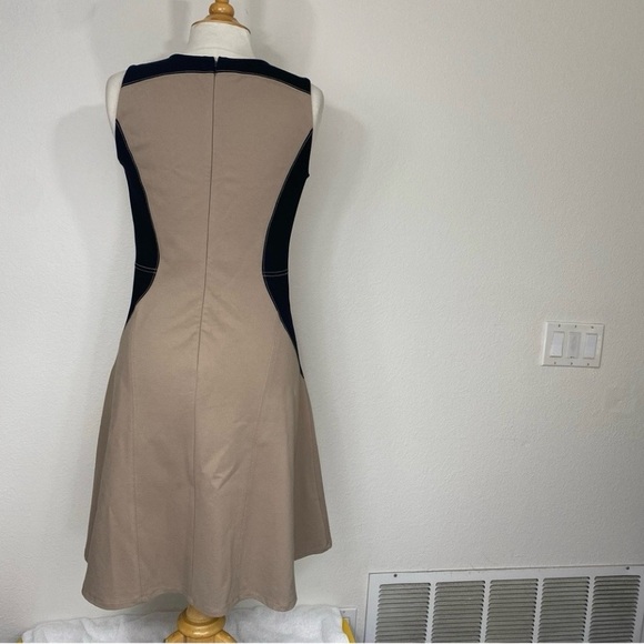 Ann Taylor Tan Black Colorblock Sleeveless Stretch Ponte Dress Size 4 Classic - Picture 2 of 15